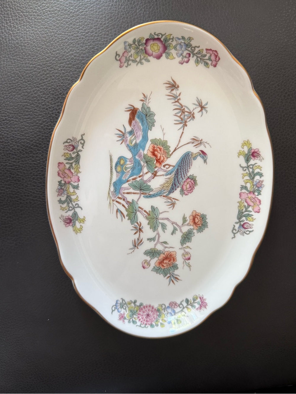 Wedgewood Porcelain Oval Serving Platter with Pink & Blue Floral Peony Motif